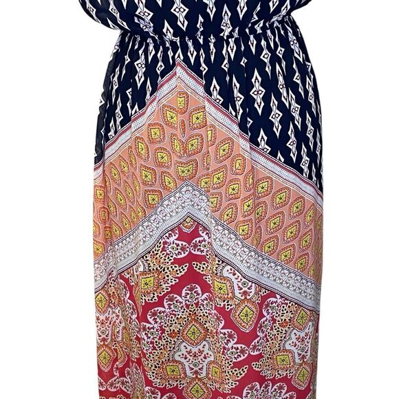 Sweet Storm Printed Halter Maxi Dress Navy White Yellow Peach Pink Medium - Picture 8 of 14